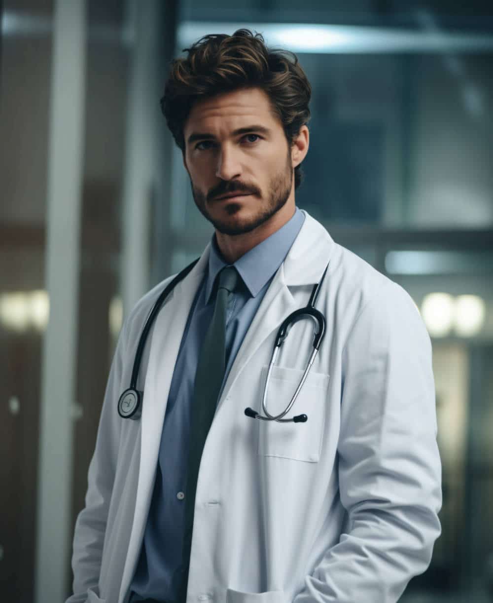 Mladý doktor v bielom plášti (AI)