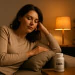 Žena po 35-ke odpočíva pri tlmenom svetle – relax a podpora spánku pomocou GABA.