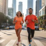 Oplatí sa behať ráno? Dvojica bežcov v mestskom prostredí.