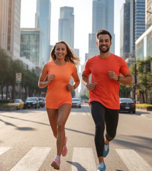 Oplatí sa behať ráno? Dvojica bežcov v mestskom prostredí.
